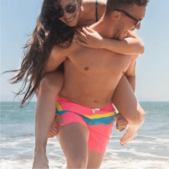 CHUBBIES Hotdoggers Swim Volleys Neon Stripe 4” Inseam Lined Swim Trunks Shorts - Picture 1 of 12